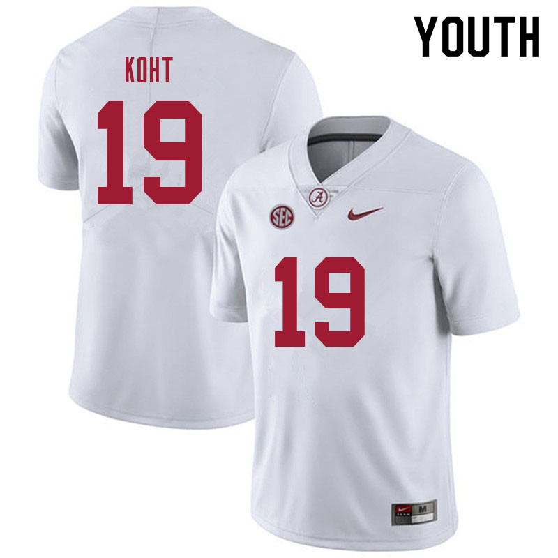 Alabama Crimson Tide Youth Keanu Koht #19 White NCAA Nike Authentic Stitched 2021 College Football Jersey DU16L41GI